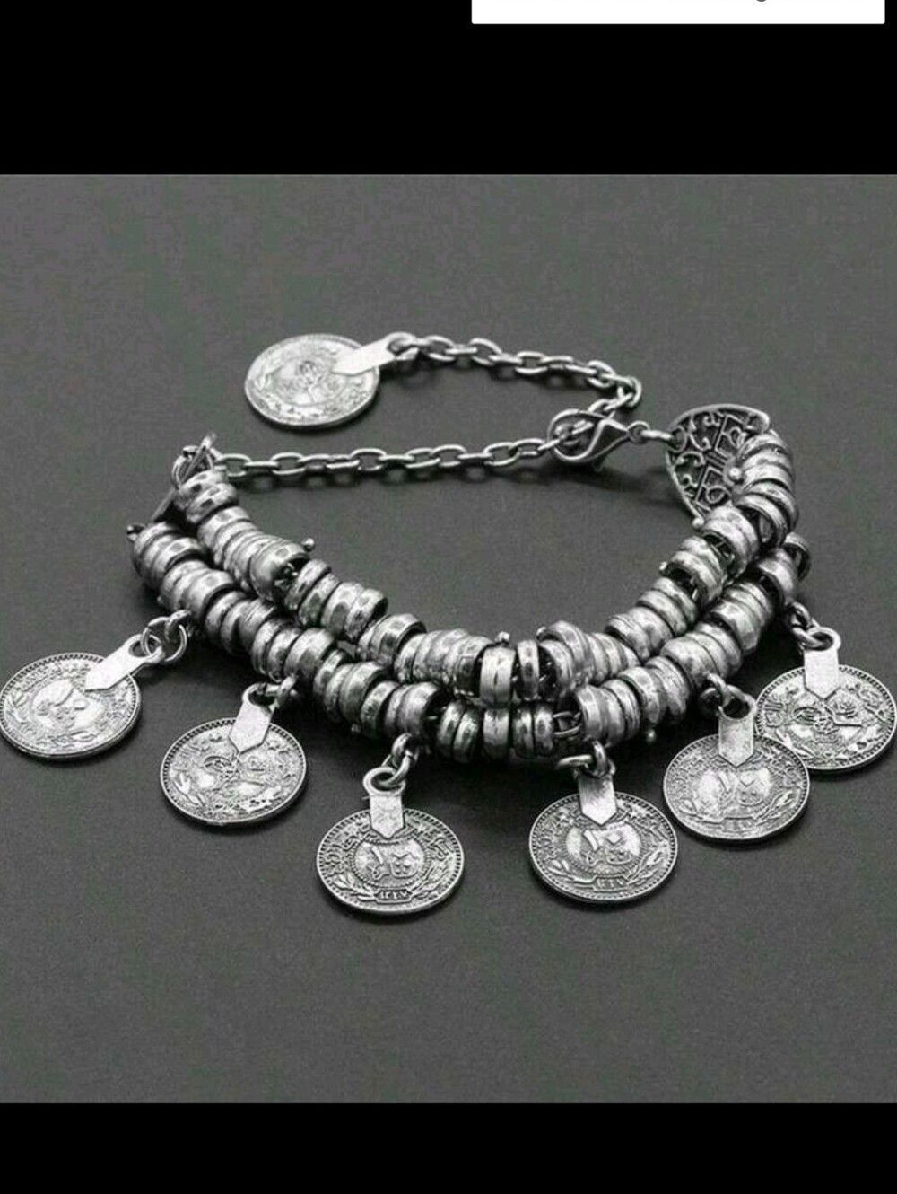 Silver Rustic Coin Charm Bracelet